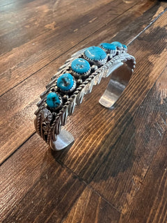 Anthony Brown Turquoise & Sterling Silver Bracelet - Cowhide and Conchos