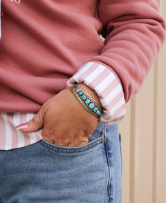 Anthony Brown Turquoise & Sterling Silver Bracelet - Cowhide and Conchos
