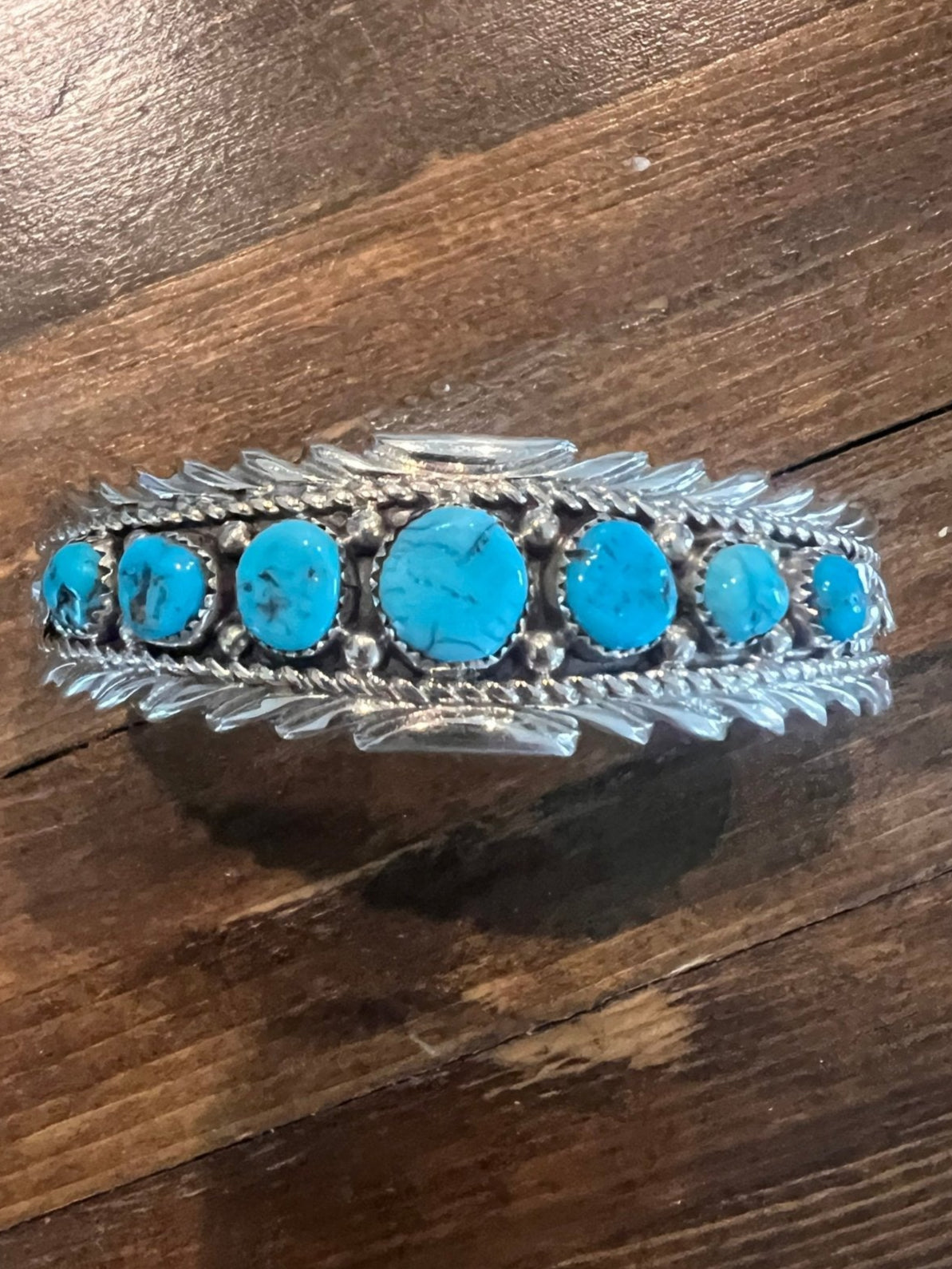 Anthony Brown Turquoise & Sterling Silver Bracelet - Cowhide and Conchos