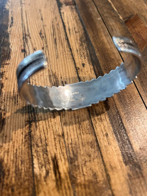 Anthony Brown Turquoise & Sterling Silver Bracelet - Cowhide and Conchos