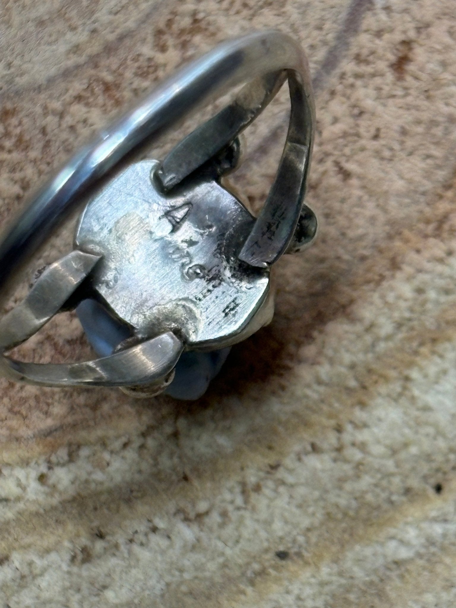 Antionette Martinez Navajo Handmade Sterling Silver & Kingman Turquoise Ring - Size 8 - Cowhide and Conchos