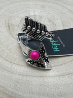 Arrow Head Cuff Ring with Faux Pink Stone - Cowhide and Conchos