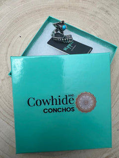 Arrow Head Cuff Ring with Faux Turquoise Stone - Cowhide and Conchos