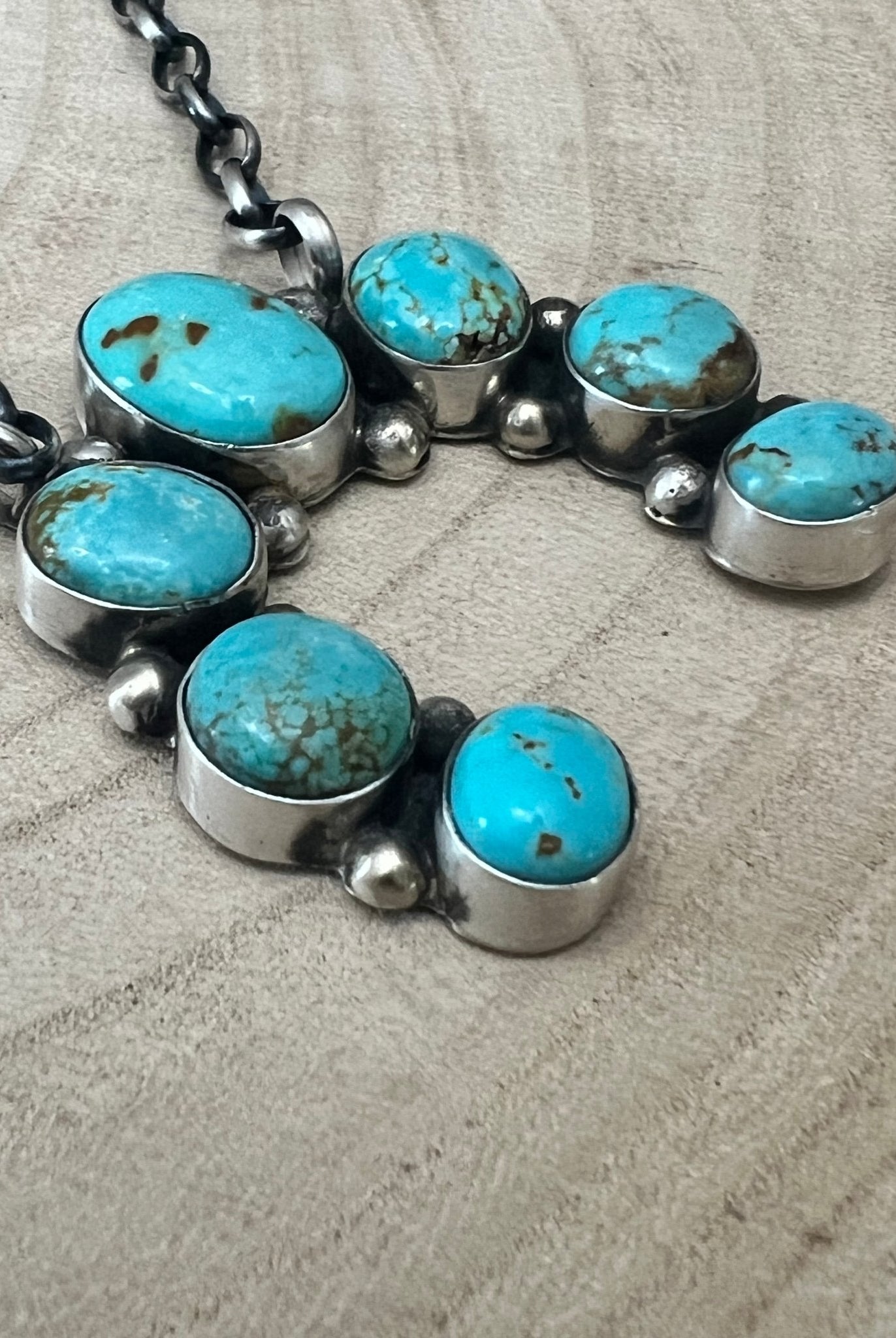 Augustine Largo Navajo Handmade Kingman Naja Necklace - 18 inch - Cowhide and Conchos