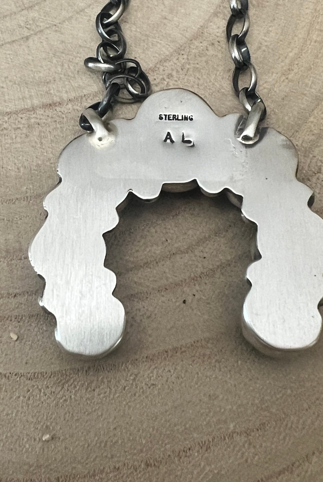 Augustine Largo Navajo Handmade Kingman Naja Necklace - 18 inch - Cowhide and Conchos