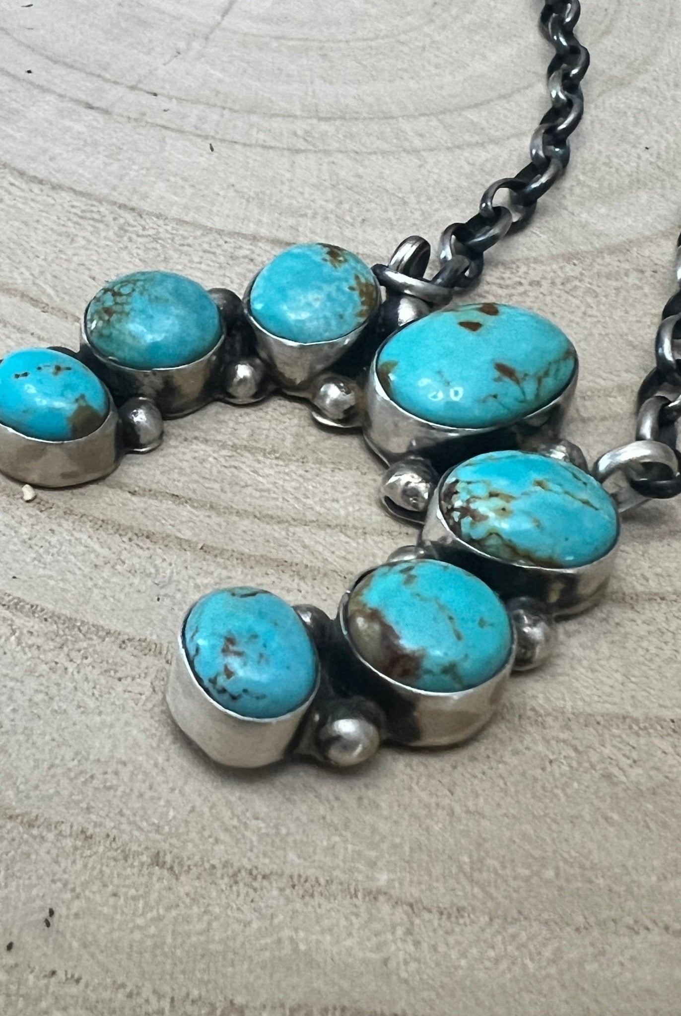 Augustine Largo Navajo Handmade Kingman Naja Necklace - 18 inch - Cowhide and Conchos