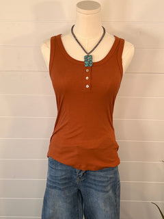 Basic Ribbed Button Front Tank Top - Cowhide and Conchos