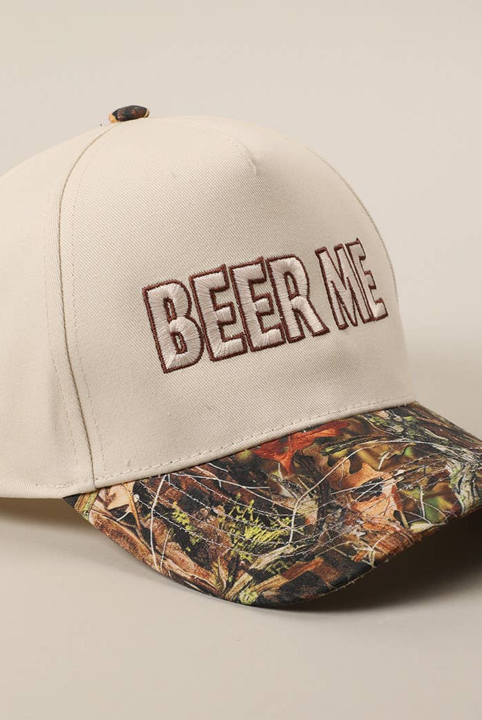 BEER ME Embroidered Trucker Hat - Leopard or Camo - Cowhide and Conchos