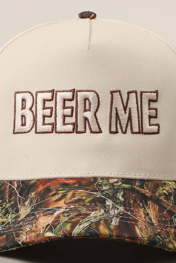 BEER ME Embroidered Trucker Hat - Leopard or Camo - Cowhide and Conchos