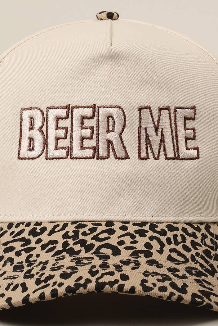 BEER ME Embroidered Trucker Hat - Leopard or Camo - Cowhide and Conchos