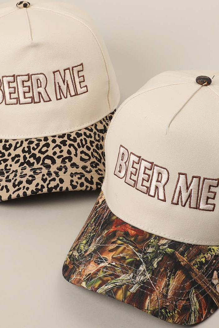 BEER ME Embroidered Trucker Hat - Leopard or Camo - Cowhide and Conchos