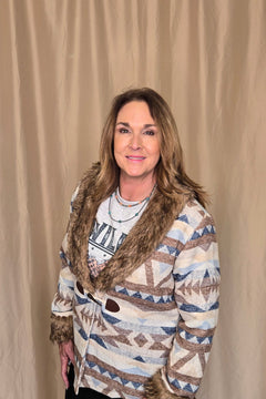 Belle of the West Fur Trimmed Coat - Cowhide and Conchos