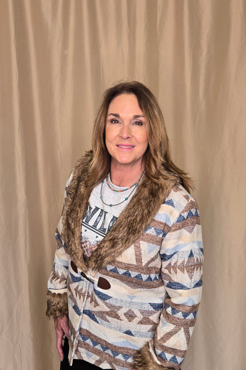 Belle of the West Fur Trimmed Coat - Cowhide and Conchos