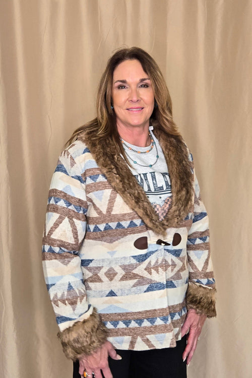 Belle of the West Fur Trimmed Coat - Cowhide and Conchos