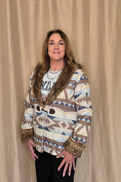 Belle of the West Fur Trimmed Coat - Cowhide and Conchos