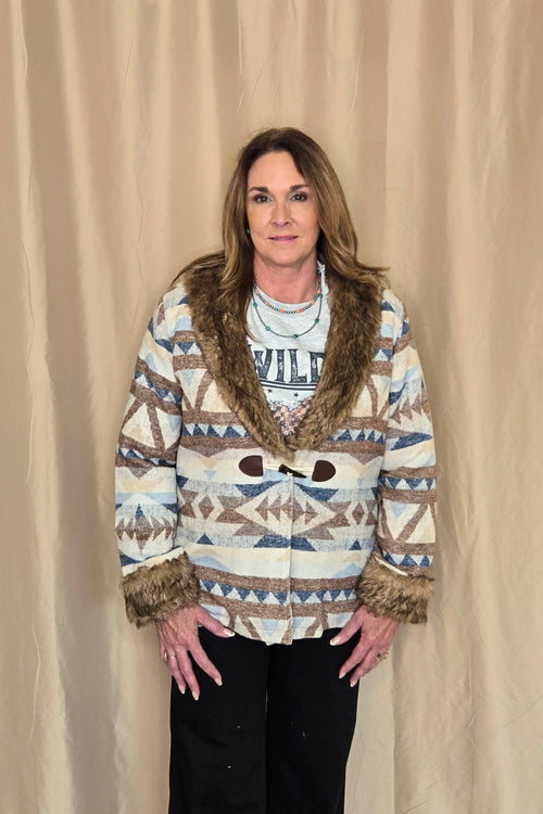 Belle of the West Fur Trimmed Coat - Cowhide and Conchos