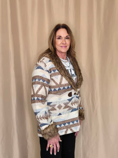 Belle of the West Fur Trimmed Coat - Cowhide and Conchos