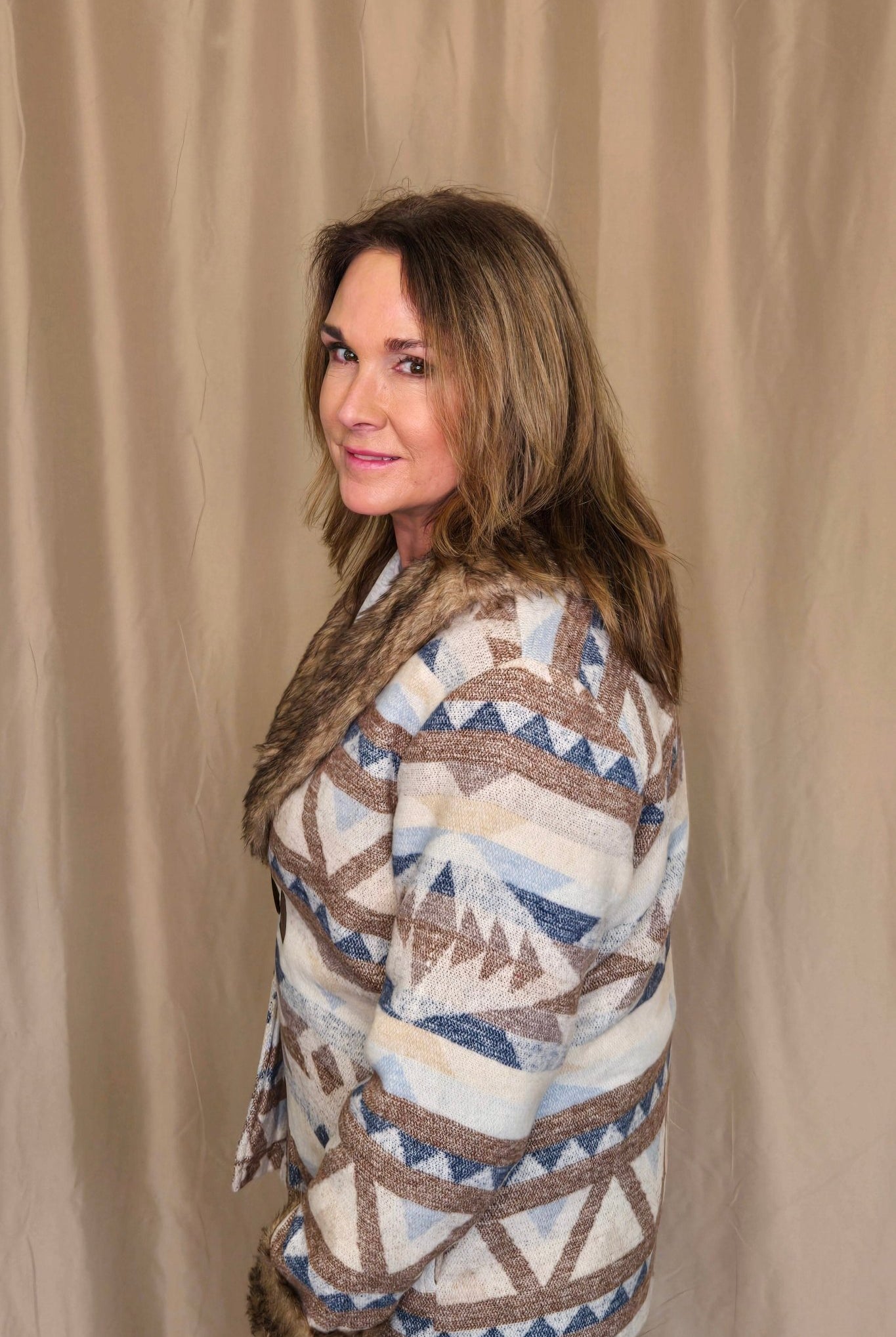 Belle of the West Fur Trimmed Coat - Cowhide and Conchos