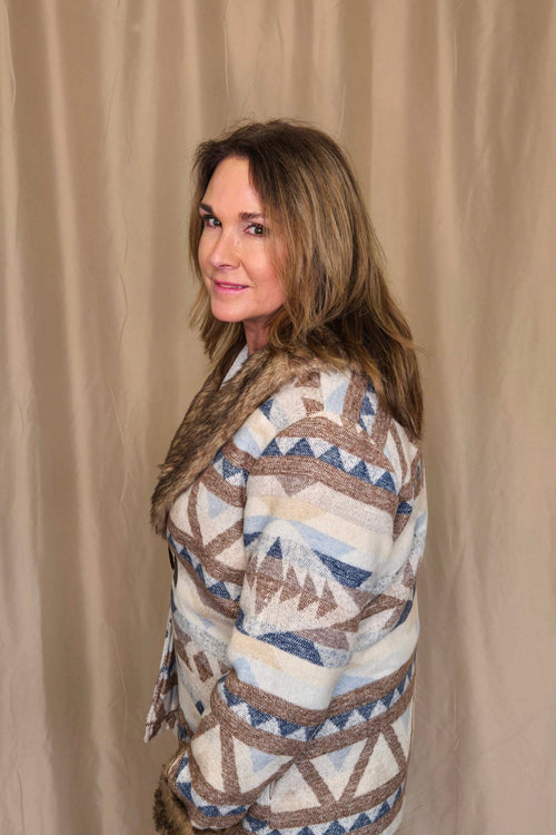 Belle of the West Fur Trimmed Coat - Cowhide and Conchos