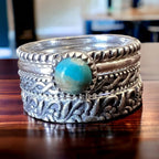 Betty Kingman Sterling Stacker Rings - Set of 4 Sterling Rings - Size 7 - Cowhide and Conchos