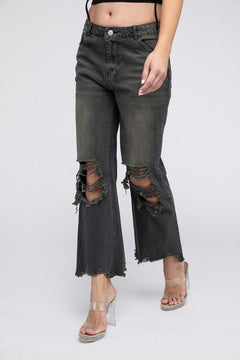 Bibi Distressed Vintage Washed Wide Leg Pants - Medium remaining - Cowhide and Conchos