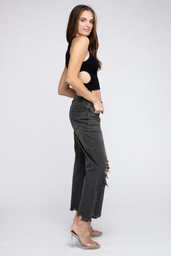 Bibi Distressed Vintage Washed Wide Leg Pants - Medium remaining - Cowhide and Conchos