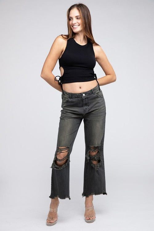 Bibi Distressed Vintage Washed Wide Leg Pants - Medium remaining - Cowhide and Conchos