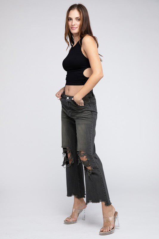 Bibi Distressed Vintage Washed Wide Leg Pants - Medium remaining - Cowhide and Conchos