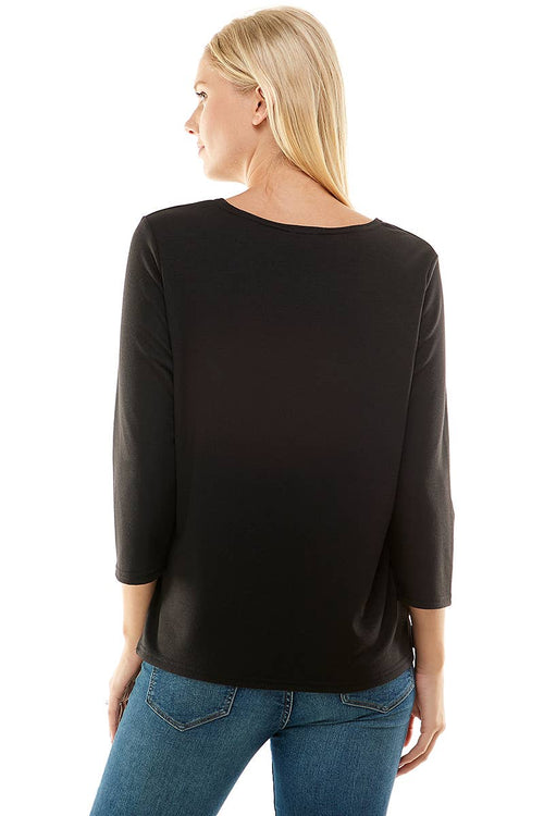 Black 3/4 Sleeve French Terry Top - Small and Large available - Cowhide and Conchos