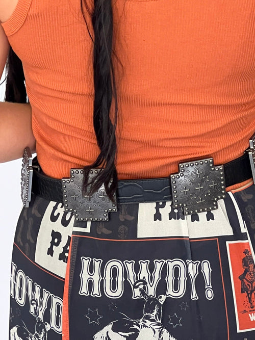 Black Gator Genuine Leather Cross Concho Belt - Cowhide and Conchos