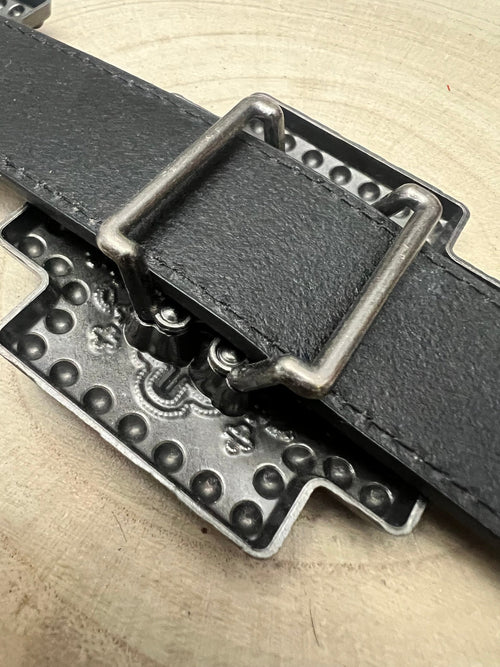 Black Gator Genuine Leather Cross Concho Belt - Cowhide and Conchos