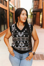 Black Knit Sweater Top - Cowhide and Conchos