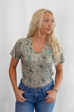 Blooming Desert Tee - Cowhide and Conchos