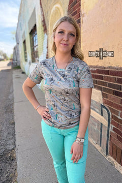 Blooming Desert Tee - Cowhide and Conchos