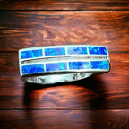 Blue Opalite Inlay Ring on Sterling Silver - Size 10 - Cowhide and Conchos