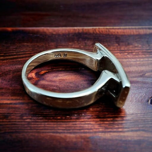 Blue Opalite Inlay Ring on Sterling Silver - Size 10 - Cowhide and Conchos