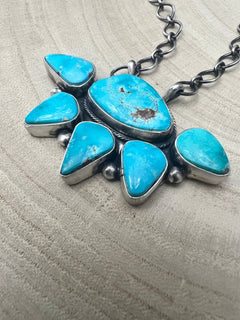 Bobby Johnson Turquoise & Sterling Silver Necklace - Cowhide and Conchos