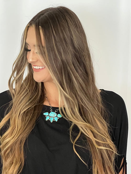 Bobby Johnson Turquoise & Sterling Silver Necklace - Cowhide and Conchos