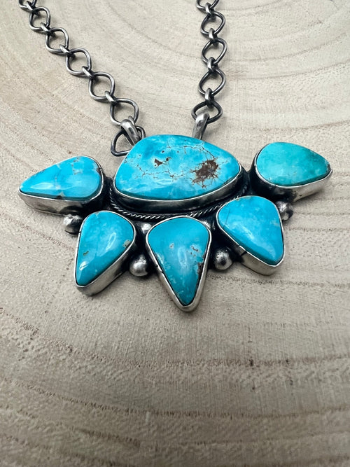 Bobby Johnson Turquoise & Sterling Silver Necklace - Cowhide and Conchos