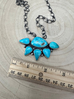 Bobby Johnson Turquoise & Sterling Silver Necklace - Cowhide and Conchos