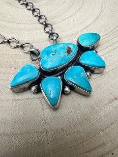 Bobby Johnson Turquoise & Sterling Silver Necklace - Cowhide and Conchos