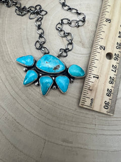 Bobby Johnson Turquoise & Sterling Silver Necklace - Cowhide and Conchos