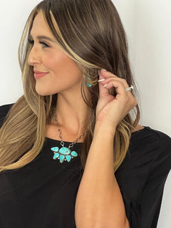 Bobby Johnson Turquoise & Sterling Silver Necklace - Cowhide and Conchos