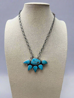 Bobby Johnson Turquoise & Sterling Silver Necklace - Cowhide and Conchos
