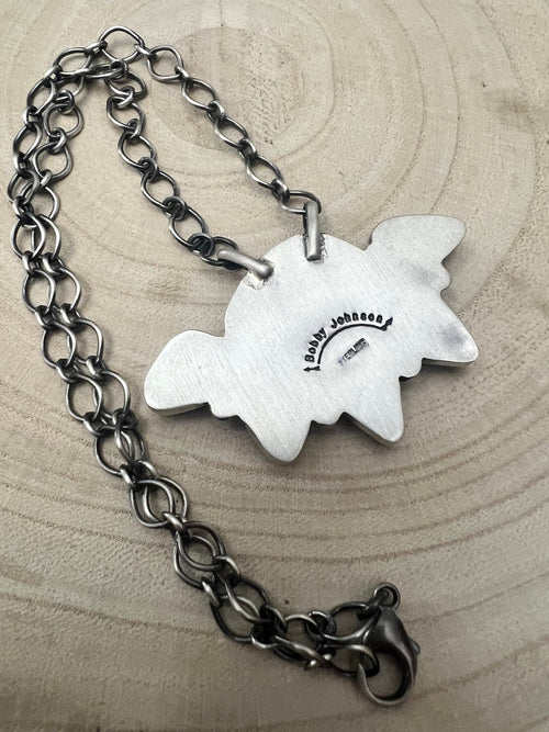 Bobby Johnson Turquoise & Sterling Silver Necklace - Cowhide and Conchos