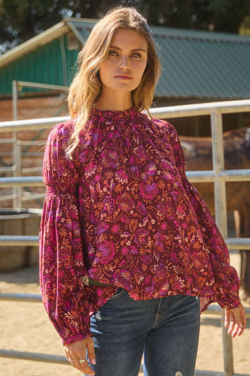 Bohemian Print Blouse - Cowhide and Conchos