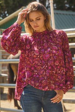 Bohemian Print Blouse - Cowhide and Conchos