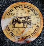 Brand Your Cattle Glass Cutting Board/Charcuterie/Trivet - Cowhide and Conchos