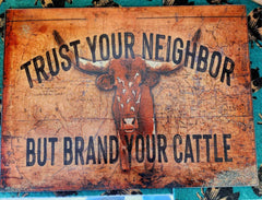Brand Your Cattle Rectangle Glass Cutting Board - Cowhide and Conchos