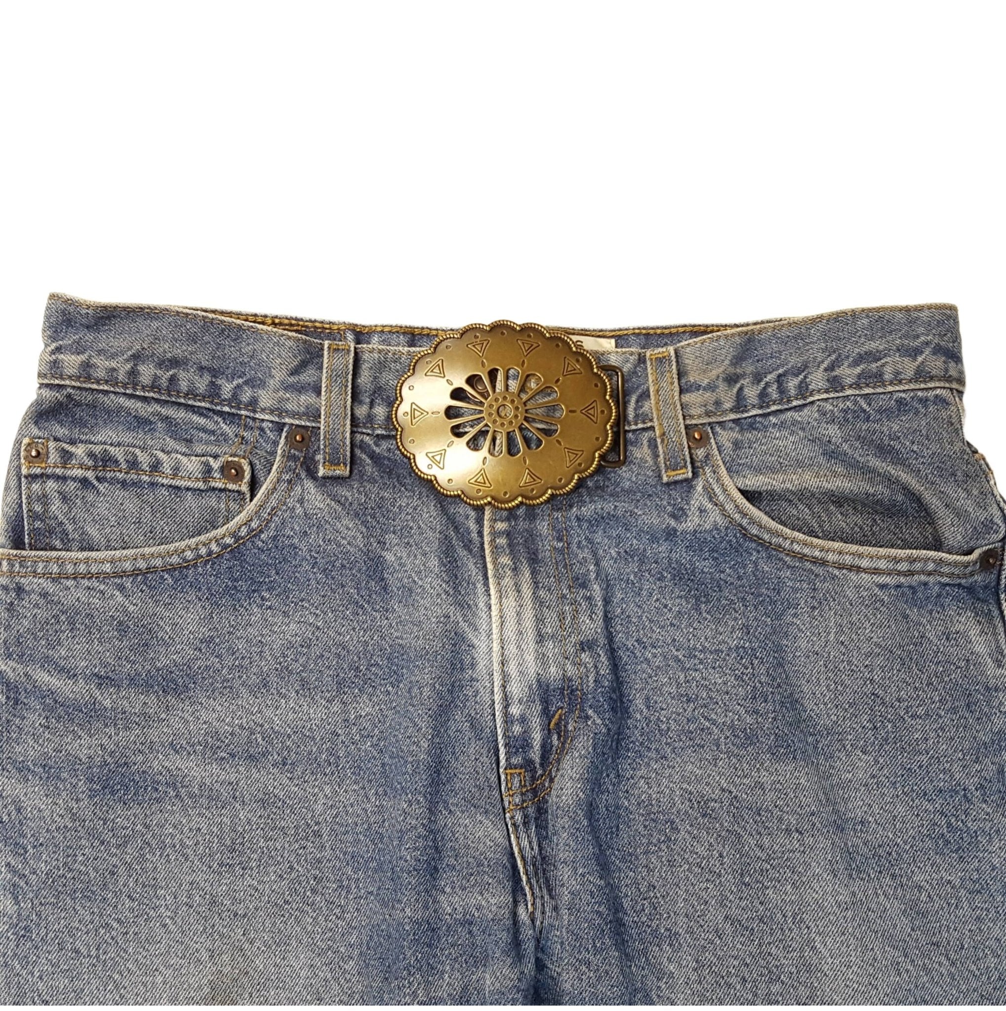 Brass Open Work Vintage Buckle - Cowhide and Conchos